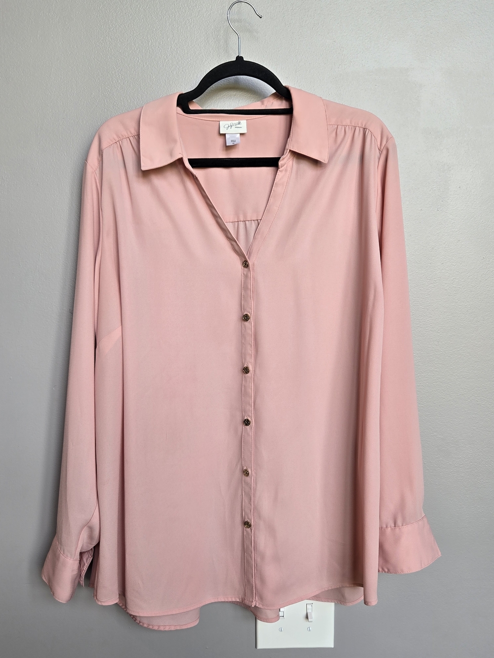 Jaclyn Smith Woman Blush Pink Button Down Blouse Gold Detail Size 2X Plus